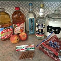 the ingredients for apple cider are on the counter