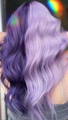 Edgy Hair Black Women, Cute Hair Dye Ideas For Wavy Hair, Crown Dyed Hair, Colorful Split Dyed Hair, Split Dye Color Ideas, Lavender Split Dye, Hair Color Ideas For Shoulder Length, Fun Hair Colour Ideas, Hair Color Ideas Fun