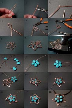 how to make wire flower earrings with turquoise beads - step by step instructions for making them