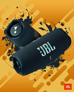 the jbl speaker is on display with splashing paint