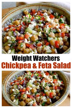 chickpea and feta salad in a bowl with the words weight watchers