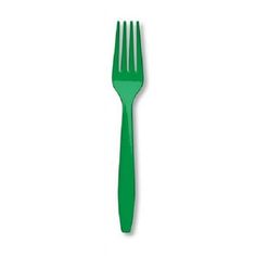 a green plastic fork on a white background