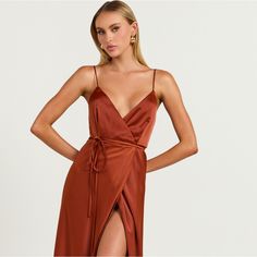 Never Worn Showpo Midi Wrap Dress In Emerald Green, Sold Out Online! Great For A Wedding Https://Www.Showpo.Com/Us/Mine-Would-Be-You-Dress-In-Copper-Satin.Html Midi Wrap Dress, Emerald Green, A Wedding, Wrap Dress, Colorful Dresses, Emerald, Size 2, Midi Dress, Copper