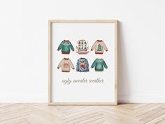 an art print with four sweaters on it