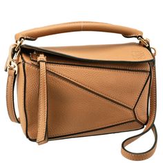 Loewe Puzzle Mini Shoulder Bag Brown Vertical 11cm Beside 16.5cm Gusset 7.5cm Handle 19.4cm Strap 116.6cm Loewe Puzzle Bag Mini, Loewe Puzzle Wallet, Loewe Puzzle Bag, Loewe Puzzle, Puzzle Bag, Loewe Bag, Mini Shoulder Bag, Brown Color, Bag Lady