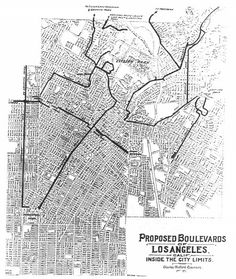 an old black and white map of los angeles showing the city's proposed boulevards