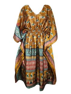 Boho Summer Maxi Kaftan For Women, Gold , Green Floral Caftan Dress L-2X Add a touch of eco-friendly style with our Boho Summer Maxi Kaftan! Made from recycled silk saris, it's perfect for any occasion. Spice up your wardrobe now! Experience adventure with our eco-friendly Boho Summer Maxi Kaftan! It's a bold addition to any wardrobe. Make a statement and upgrade your style with ease. Upgrade now! The Bohemian Summer Caftan Handcrafted from upcycled silk saris, this kimono-style maxi dress embod Recycled Sari Silk Dress, Summer Caftan, Kaftan For Women, Maxi Kaftan, Casual Luxury, Bohemian Summer, Boho Pants, Caftan Dress, The Bohemian