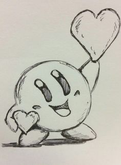 a drawing of a smiley face holding a heart