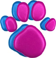 a pink and blue paw print on a white background