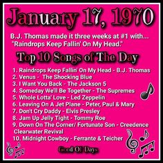 the top 10 songs of the day poster for january 17, 1970 in pink and black