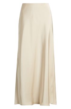 Silky satin drapes beautifully from waist to hem in this flowy skirt bias-cut to a maxi length. 34" length Hidden back-zip closure Lined 100% polyester Dry clean Imported Ivory Satin Skirt, Maxi Skirt Satin, White Satin Skirt, Skirt Png, Elegant Skirts, Long Flowy Skirt, Satin Maxi Skirt, Chiffon Maxi Skirt, Flowy Maxi Skirts