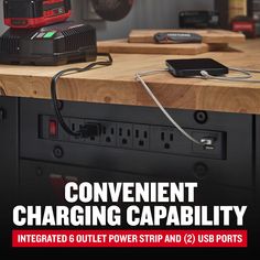 an image of a power strip and usb ports on a table with text that reads convenient charging capability