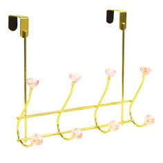 a gold metal rack with four lights on each side and three hooks attached to it