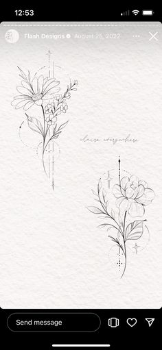 an image of flowers drawn on paper with the text send message below it and then clickable