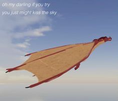 a kite flying in the sky with a message below it that reads, on my daring if you try, you just might kiss the sky