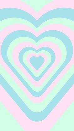 a heart shaped pattern in pastel blue and pink on a light green background with white stripes