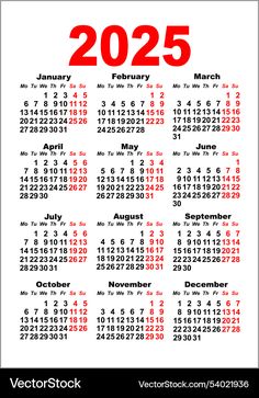 a calendar for the new year with red numbers