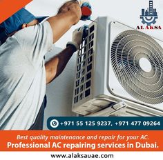 a man fixing an air conditioner with the words best quality maintenance and repair for your ac