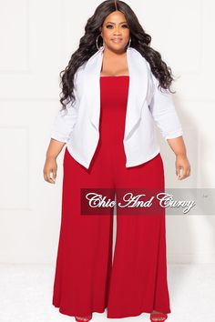 Polyester %: 95 Spandex %: 5 Model is wearing 1x Jacket sold separately click here Plus Jumpsuit Outfit Plus Size, Plus Size Red Outfits, Red Outfit Plus Size, Pant Suits For Women Wedding Guest, Pant Suits For Women Wedding, Ashley Outfits, Wedding Guest Pants, Plus Size Work Wear, Jumpsuit With Jacket