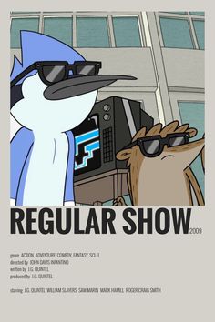 a cartoon penguin with sunglasses on his face and the words regular show written below it