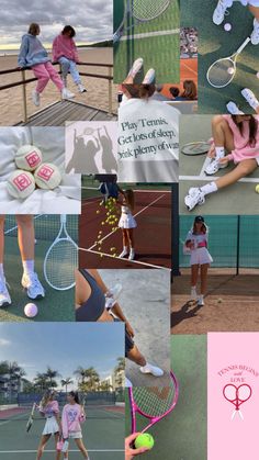 collage of tennis players with their rackets and balls