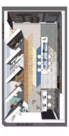 an overhead view of a kitchen and living room from the top floor to the ceiling