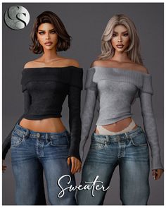 two women in jeans and off the shoulder sweaters