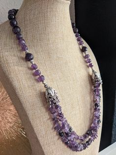 - Natural Amethyst 70 cm Necklace. - Gems Info: amethyst, hematite, good quality, high luster Natural Necklace, Beautiful Beaded Necklaces, Beads Collection, Hematite Necklace, Bridesmaid Gifts Jewelry, Nature Necklace, Jewelry Bridesmaid, Hippie Jewelry, Necklace Gemstone