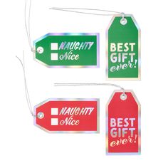 three tags with the words best gift ever are hanging from strings on a white background