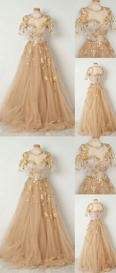 Champagne Tulle Long Prom Dress Gaun Abad Pertengahan, डिजाइनर कपड़े, Silver Prom Dress, Tulle Long Prom Dress, Prom Dress Evening, Gaun Fashion, Prom Dresses Two Piece, Fantasy Dresses, Fantasy Gowns