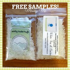 two bags filled with rice next to each other on top of a wooden table and the words free samples message me