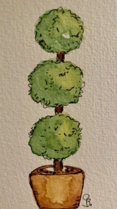 a drawing of a potted plant with three trees on it's top and bottom