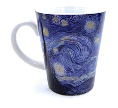 a coffee mug with the starry night painting on it's side and bottom