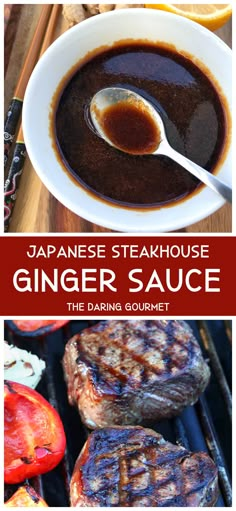 japanese steakhouse ginger sauce with grilled meat on the grill