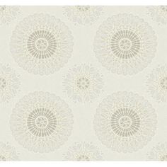 a white and grey wallpaper with circular designs