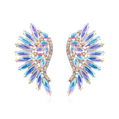 PRICES MAY VARY. ❤️【Angel Wing Earrings】: Cute Angel Wing design, decorated with sparkly rhinestone crystal, it is vintage look, artistic, novelty and stylish, allow you looks outstanding in the crowd. ❤️【Size】: Length: 5.5cm(2.1"), Width: 3cm(1.2"), Each Earring Weight: 10.2g. ❤️【Intend Use】: This chunky earring could match any outfit, pair with your favourite cocktail dress for a fabulous look or with your everyday casual for effortlessly chic style. Wear it to a holiday party, prom, date nigh Angel Wing Stud Earrings, Angel Wing Design, Angel Wings Earrings, Angel Wings Design, Wings Earrings, Cute Angel, Crystal Angel, Wing Design, Prom Date