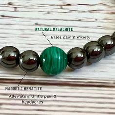 This Magnetic Therapy bracelet is crafted using Magnetic Hematite & Natural Malachite to enhance your Biomagnetic field and offer you an efficient way to alleviate pain, and increase blood flow, thereby accelerating your physical and mental healing process. What is Magnetic Therapy? Magnetic field therapy uses different kinds of magnets on the body to help heal pain and boost your overall health. Our body naturally has magnetic and electric fields. All your molecules have a small amount of magne Magnetic Energy, Increase Blood Flow, Magnet Therapy, Mental Healing, Electric Field, Malachite Bracelet, Magnetic Therapy, Magnetic Field, Healing Process