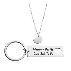 PRICES MAY VARY. The keychain and necklace set is made from high-quality stainless steel polished on all sides. Stainless steel won't tarnish or rust! Item Size: Keyring Diameter :30mm, Rectangle Tag: 50 * 16mm * 2mm; Chain Length: 46cm + 5cm Extension. This keychain and necklace set is a great memento for a deploying partner, boyfriend, girlfriend, husband or wife. Available for most occasions, such as Birthday, Valentine's day, Wedding, Anniversary, Thanksgiving, Christmas Day and so on. HAPPI Boyfriend Necklace, Couples Jewelry, Come Back To Me, Christmas Packaging, Stainless Steel Polish, Couple Jewelry, Gift For Boyfriend, Silver Heart Necklace, Amazon Shopping