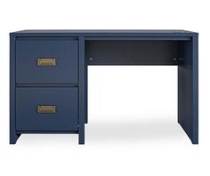 a blue desk with two drawers on it