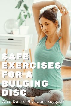 a woman sitting on the floor with her hands behind her head and text that says safe exercises for a building disc