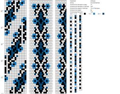 the cross stitch pattern is shown in blue and black, as well as white lines