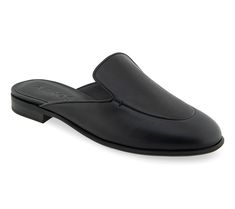 Slip into effortless style with the Aerosoles Wilda almond toe leather slip-on mule. Perfect for casual outings or adding a chic touch to your work ensemble, these mules offer both comfort and elegance. From Aerosoles. Slip-on Mules With Leather Sole And Plain Toe, Sleek Mules With Leather Sole For Office, Sleek Office Mules With Leather Sole, Sleek Business Mules With Almond Toe, Plain Toe Mules With Leather Sole For Work, Classic Flat Heel Mules With Stitched Sole, Sleek Closed Toe Mules For Work, Workwear Mules With Leather Sole And Plain Toe, Classic Leather Footbed Mules For Fall