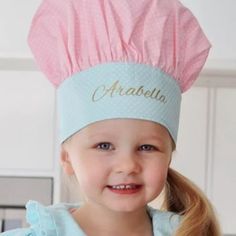 Girls Chef Hat | Personalised Chef Hat | Chef's Hat for Kids | Baking Hat | Chef Hat with Name | Personalized Hat | Chef Hat Kids | Kid Chef Every little baker needs her own Personalised Chef Hat! These hats are just so pretty and cute designed to match back with my apron range.  Let their imaginations run wild as they use it as a play hat whilst setting up their own kitchen scenarios. This Personalised Chef's hat makes a lovely gift and will make your little masterchef feel very special having their own custom hat.  Available in multiple sizes to guarantee the correct fit . ** PLEASE NOTE: THIS LISTING IS FOR THE CHEF HAT ONLY, APRONS SOLD SEPARATELY ** CHEF HAT DETAILS: * 100% Cotton- In your choice of 7 designs. * Velcro fastening at the back to ensure a correct fit that can be adjusted Childs Chef Hat Pattern Free, How To Make Chef Hat, C@rtoo Chef Hat, Kids Chef Hat, Chef Hats For Kids, Kid Chef, Kids Pencil Case, Large Pencil Case, Kids Baking