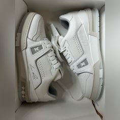 Brand New, Never Worn. Bought In Hong Kong As A Gift. Still In Box With All Paperwork. Lv White Sneakers, Lv Trainers, Lv Trainer Sneaker, Louis Vuitton Trainers, Shoes Louis Vuitton, Lv Sneakers, Sneakers And Socks, Adidas Track Suit, Lv Shoes