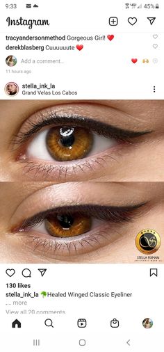 Perminant Eyeliner, Eyeliner Styles Round Eyes, Permanent Winged Eyeliner, Winged Eyeliner Tattoo, Smoked Eyeliner, Makeup For Round Eyes, Cat Eye Eyeliner