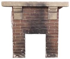 an old brick fireplace is shown against a white background