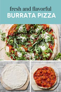 fresh and flavorful burrata'a pizza with basil, mozzarella cheese and tomato sauce