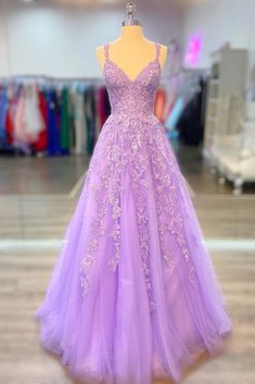 Lilac Appliques A-line Long Formal Dress Linnet, Light Purple Prom Dress, Formal Wedding Guests, Purple Prom, Long Formal Dress, Purple Prom Dress, Lace Prom Dress, A Line Prom Dresses, Maxi Dress Formal