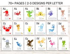 the printable alphabets for children's hand prints are available in multiple colors