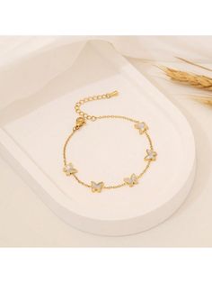 1pc Butterfly Stainless Steel Bracelet Suitable For Women Daily Wear Gold    Stainless Steel     Women Fashion Jewelry, size features are:Bust: ,Length: ,Sleeve Length: Shein Bracelet, Gold Flower Bracelet, Sweet Accessories, Women Chain, Butterfly Bracelet, Chain Bracelets, Gold Collar, Watches Women Fashion, Butterfly Pendant